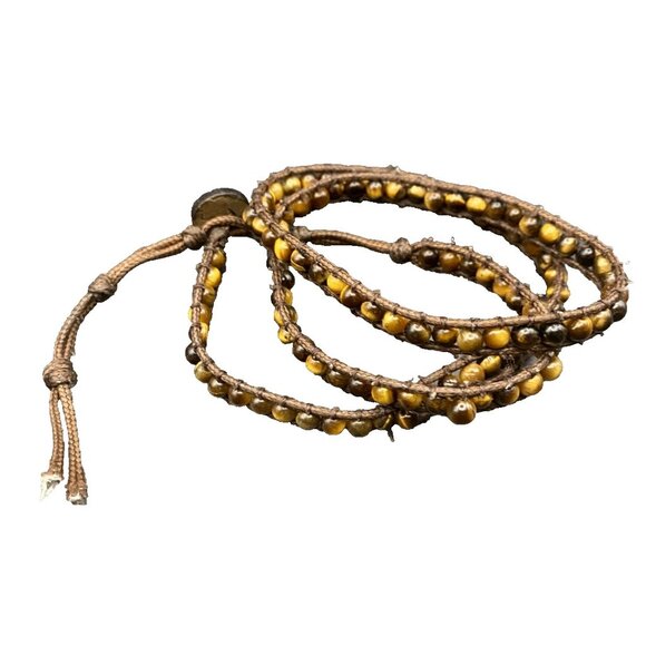 Unbranded Jewelry - Tiger's Eye Wrap Bracelet Boho Multi Layer 4mm Tribal Beaded 24" Cotton Cord